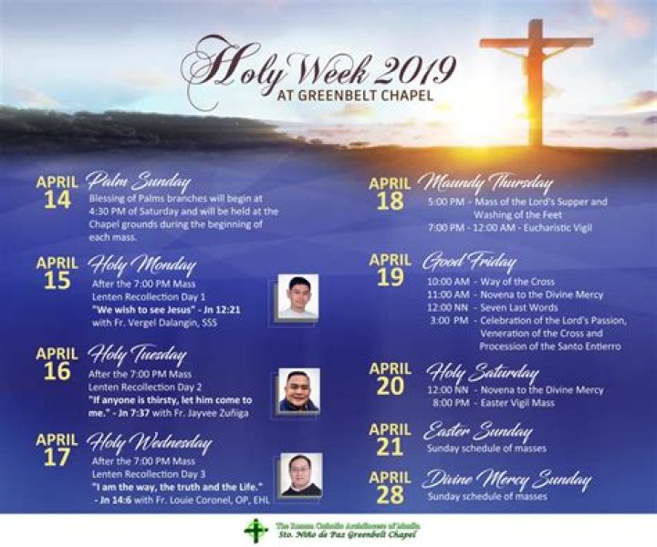 Here's a week by week breakdown of the Sunday 2019 Church schedule