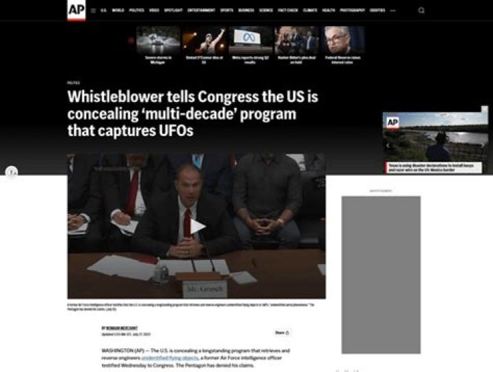 UFO congressional hearing: Whistleblower says US concealing 'multi-decade' UFO program